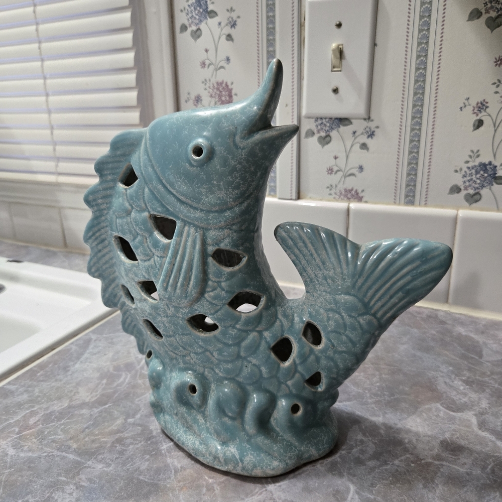 Ceramic Fish Sculpture in Teal